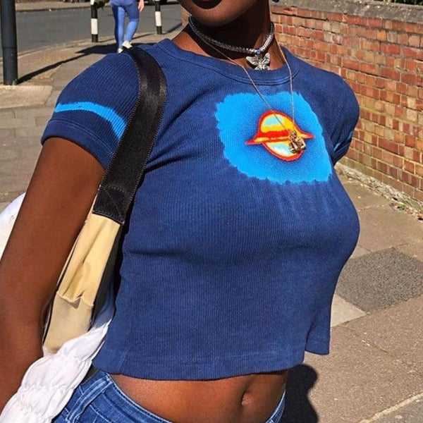 Aesthetic Graphic T Shirts Women Flower Print O Neck Tee - Amazitshop