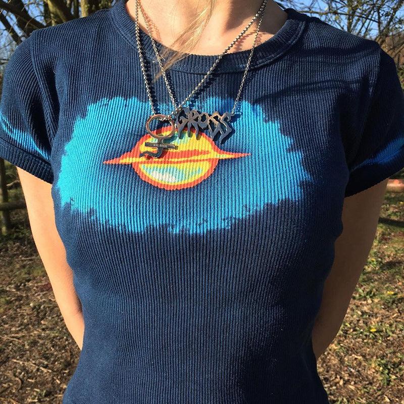 Aesthetic Graphic T Shirts Women Flower Print O Neck Tee - Amazitshop