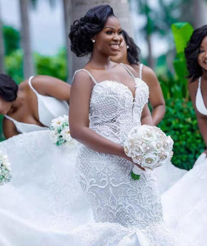 African mermaid cutout lace wedding dress - Amazitshop