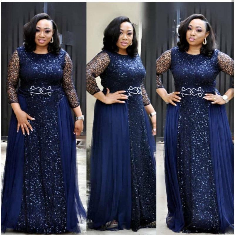 African Women's Dresses Fat Woman Dresses Lace Navy Blue Red - Amazitshop