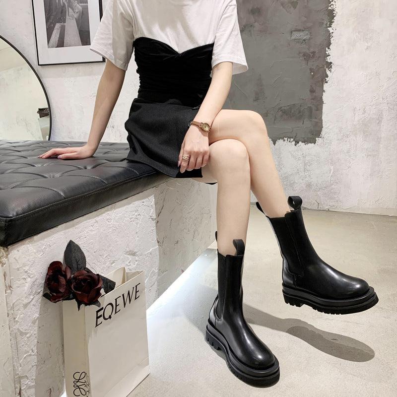 All - match Thick - heeled Thick - soled Mid - tube Boots Boots - Amazitshop
