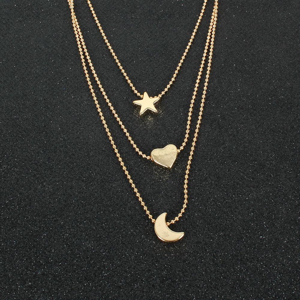 Alloy Star And Moon Pendant Necklace - Amazitshop
