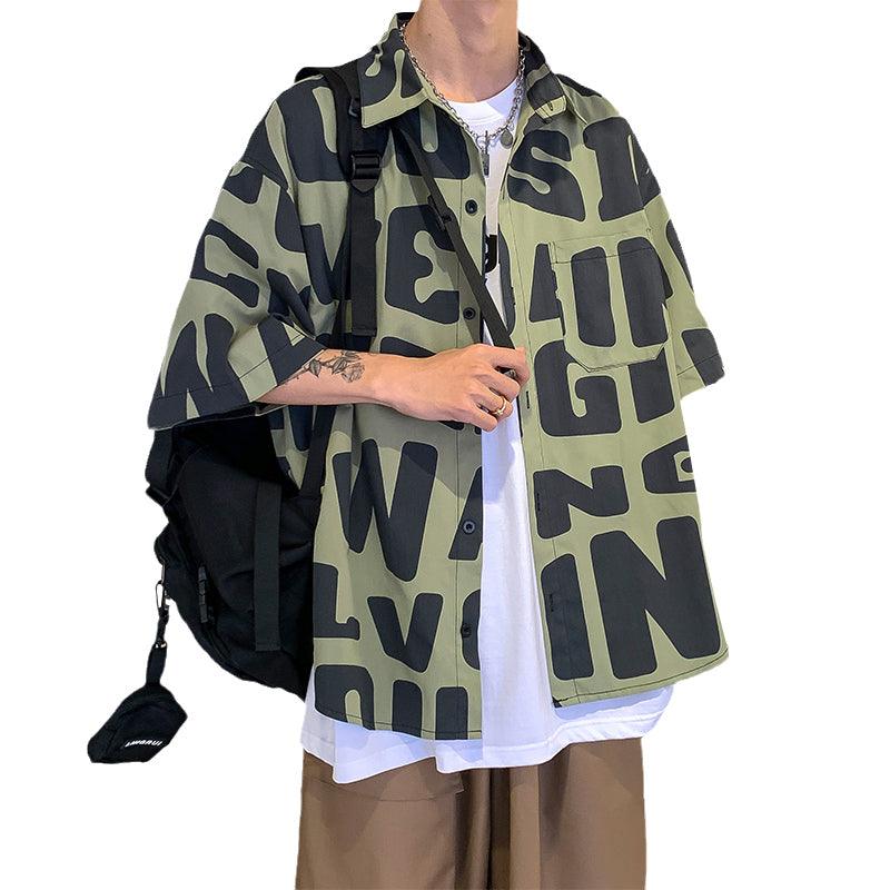 American hip hop short sleeve shirt men\'s thin loose shirt in summer - Amazitshop