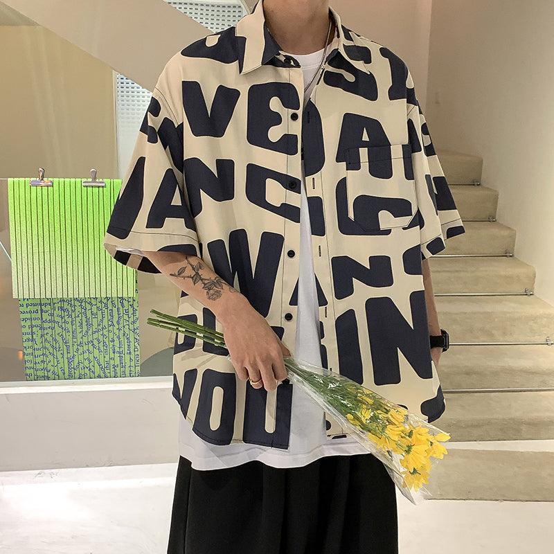 American hip hop short sleeve shirt men\'s thin loose shirt in summer - Amazitshop