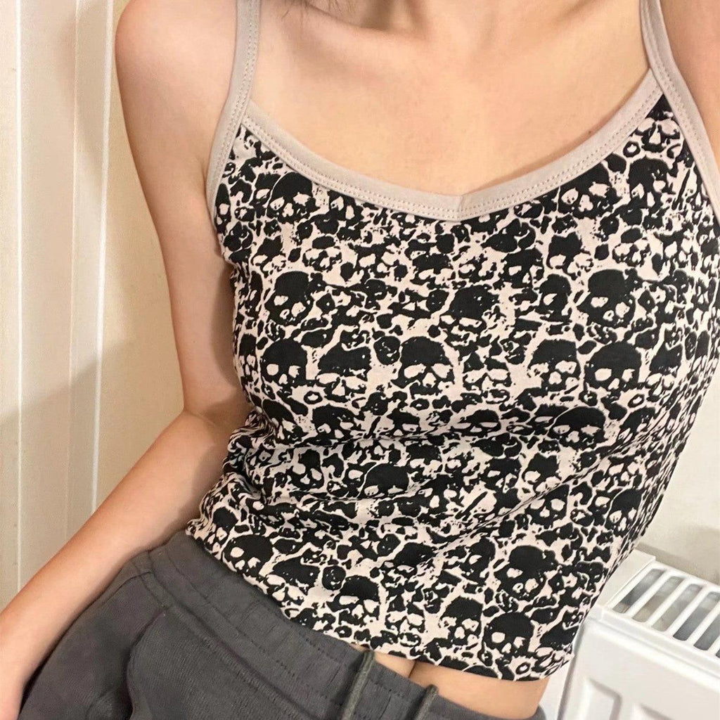 American Retro Black Y2K Personalized Print Vest With Bottoming - Amazitshop