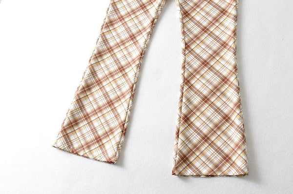 American Retro Flared High Waist Plaid Pants - Amazitshop