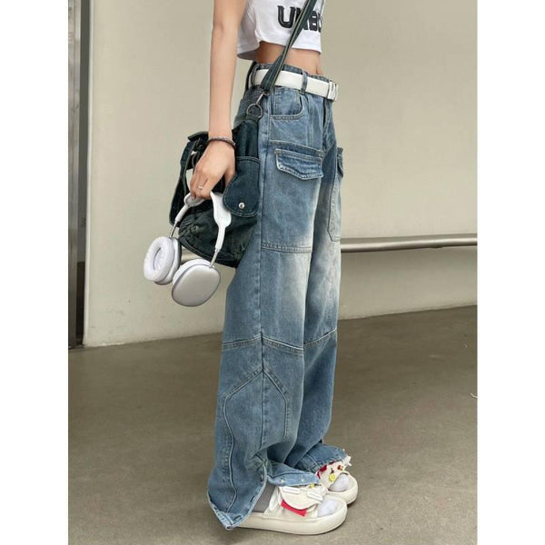 American Retro Multi Pocket Overalls Jeans For Women - Amazitshop