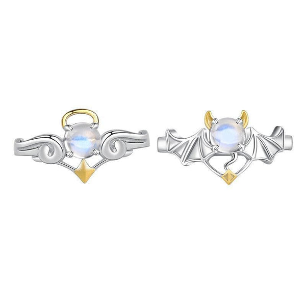 Angels & Demons Silver Plated Moonstone Couple Ring - Amazitshop