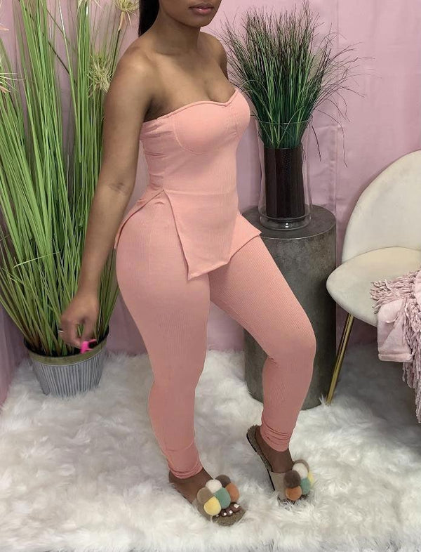 ANJAMANOR Rib Knit 2 Piece Sets Womens Outfits Casual Sexy Loungewear Tube Top and Pant Suits - Amazitshop