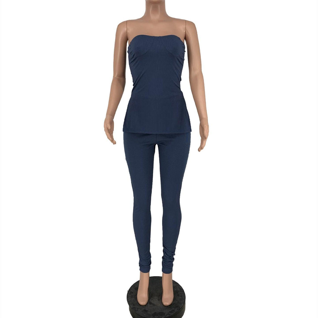 ANJAMANOR Rib Knit 2 Piece Sets Womens Outfits Casual Sexy Loungewear Tube Top and Pant Suits - Amazitshop