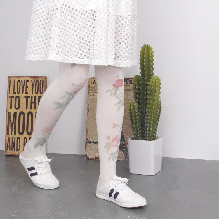 Anti - snag Silk Leggings Rose Velvet Girl Student Print Pantyhose - Amazitshop