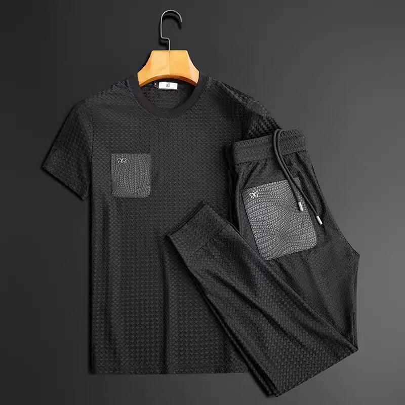 Anti - Wrinkle Houndstooth Jacquard Slim - fit Short Sleeve Men - Amazitshop