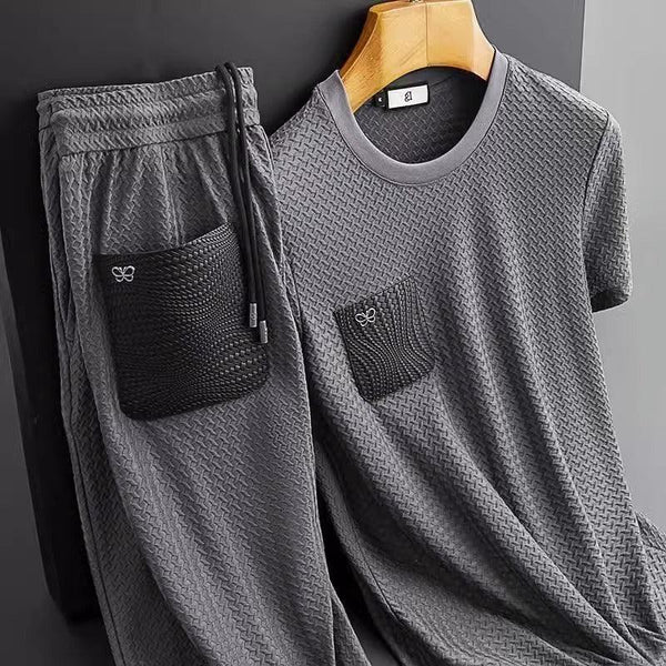 Anti - Wrinkle Houndstooth Jacquard Slim - fit Short Sleeve Men - Amazitshop