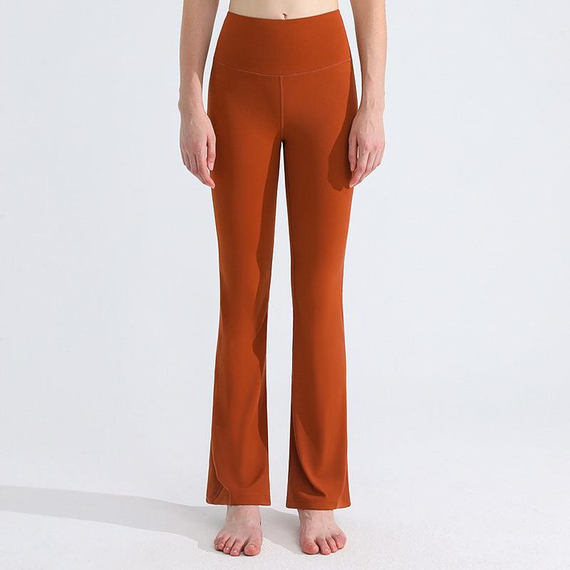 Antibacterial Sports Yoga Pants Female High Elastic Nude Feel Moisture Absorption Quick - drying Bell - bottom Pants - Amazitshop