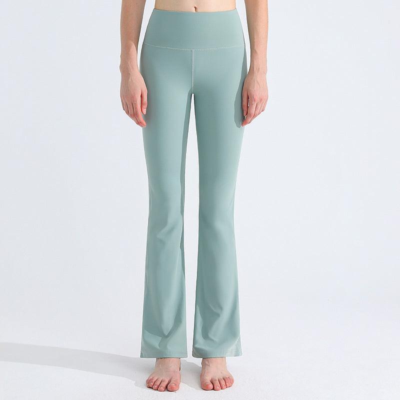 Antibacterial Sports Yoga Pants Female High Elastic Nude Feel Moisture Absorption Quick - drying Bell - bottom Pants - Amazitshop