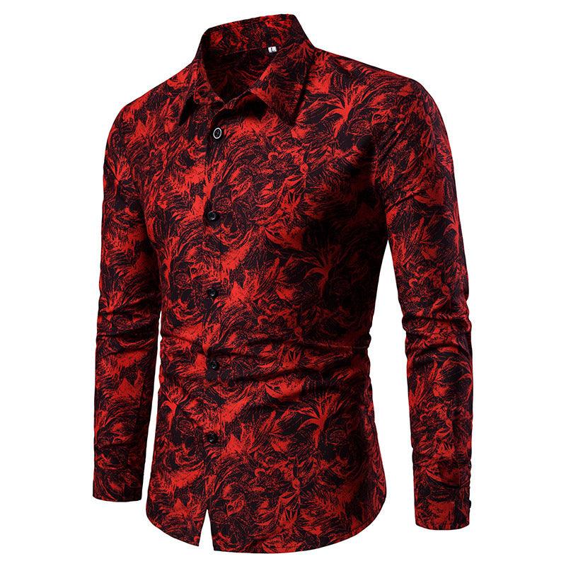 Autumn and Winter Mens Shirt Printed Casual Long Sleeved Shirt Slim Fit Male Social Dress Shirt For Men - Amazitshop
