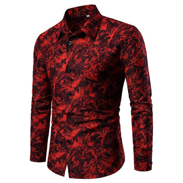 Autumn and Winter Mens Shirt Printed Casual Long Sleeved Shirt Slim Fit Male Social Dress Shirt For Men - Amazitshop