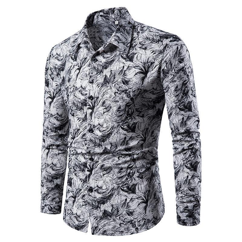 Autumn and Winter Mens Shirt Printed Casual Long Sleeved Shirt Slim Fit Male Social Dress Shirt For Men - Amazitshop
