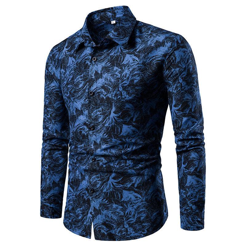 Autumn and Winter Mens Shirt Printed Casual Long Sleeved Shirt Slim Fit Male Social Dress Shirt For Men - Amazitshop