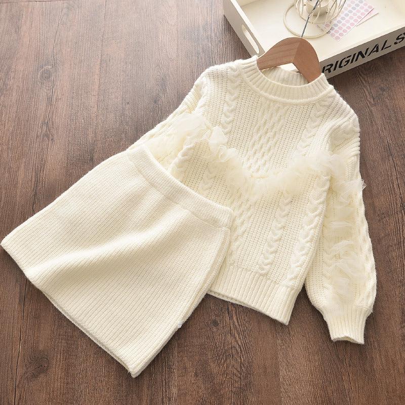 Autumn and winter new Korean girls' sweaters fashionable two - piece suits, small and medium - sized children's foreign - style sweater skirts, a consignment - Amazitshop
