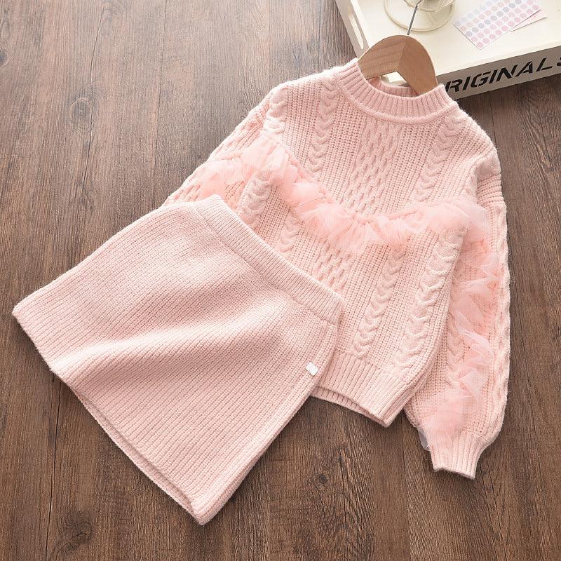 Autumn and winter new Korean girls' sweaters fashionable two - piece suits, small and medium - sized children's foreign - style sweater skirts, a consignment - Amazitshop