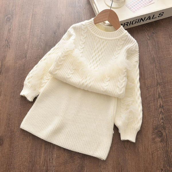 Autumn and winter new Korean girls' sweaters fashionable two - piece suits, small and medium - sized children's foreign - style sweater skirts, a consignment - Amazitshop