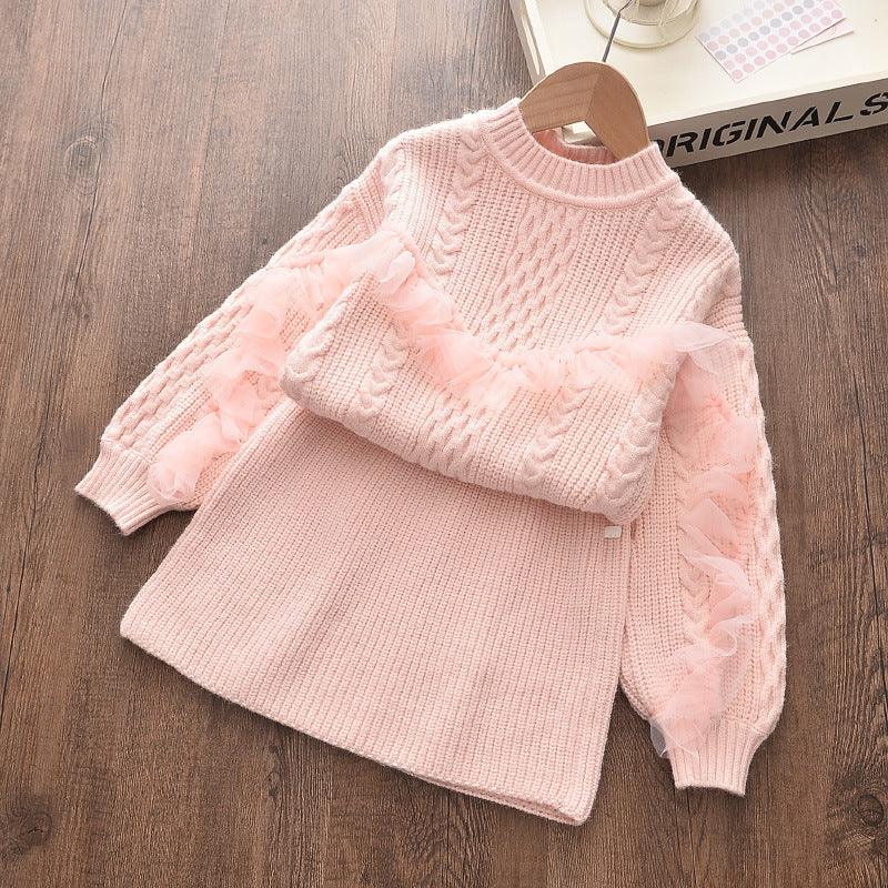 Autumn and winter new Korean girls' sweaters fashionable two - piece suits, small and medium - sized children's foreign - style sweater skirts, a consignment - Amazitshop