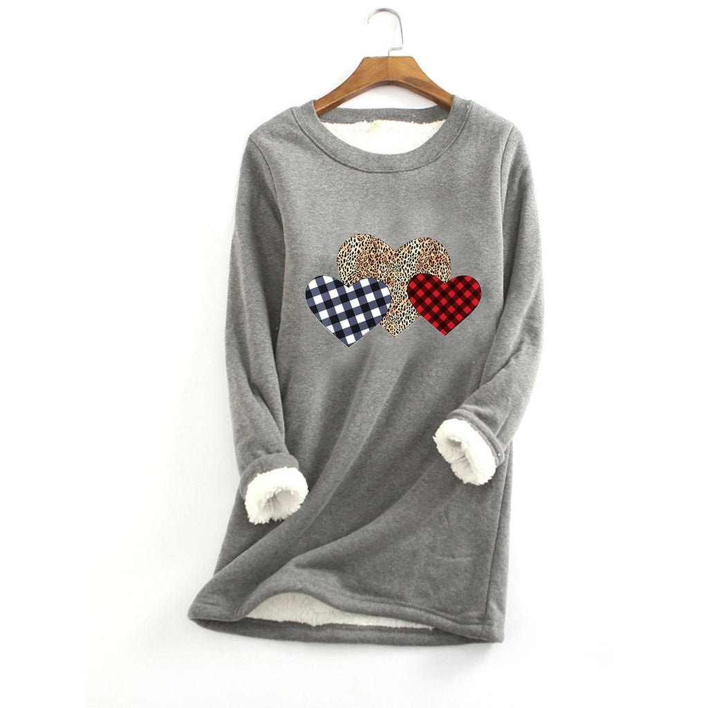 Autumn And Winter Women's Fleece - lined Women's Round Neck Sweater - Amazitshop