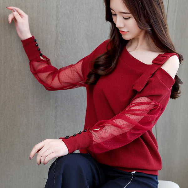 Autumn long sleeve shirt women fashion woman blouses 2021 sexy off shoulder top solid women blouse shirt clothing female - Amazitshop