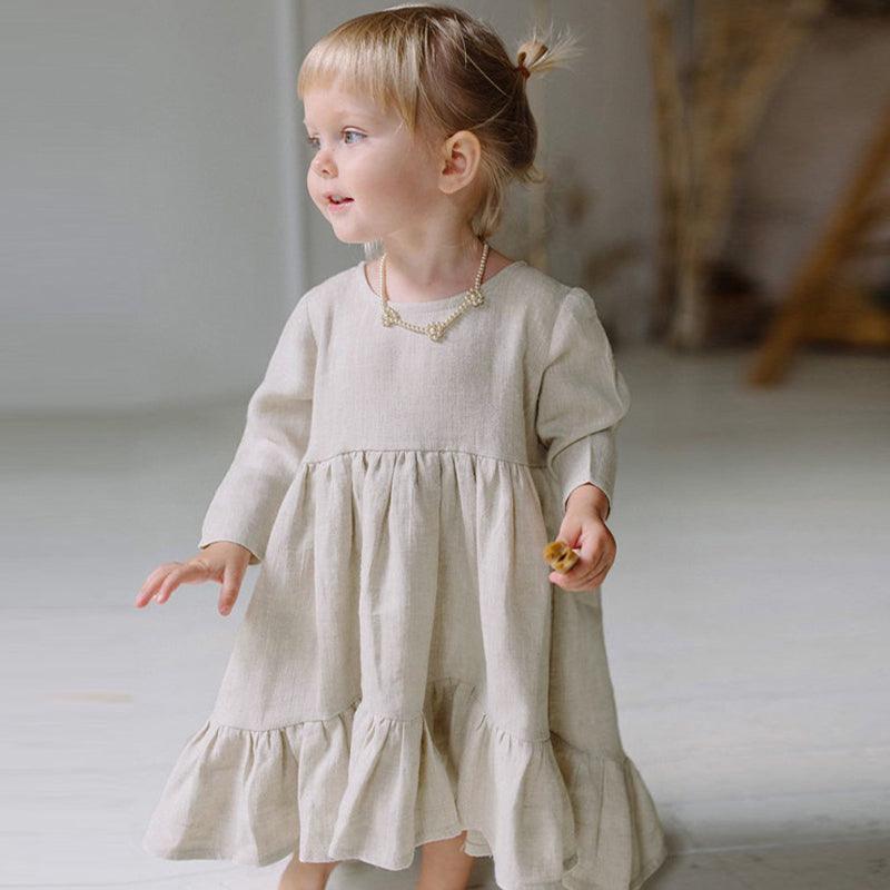 Autumn New Girls Cotton Linen Dresses - Amazitshop