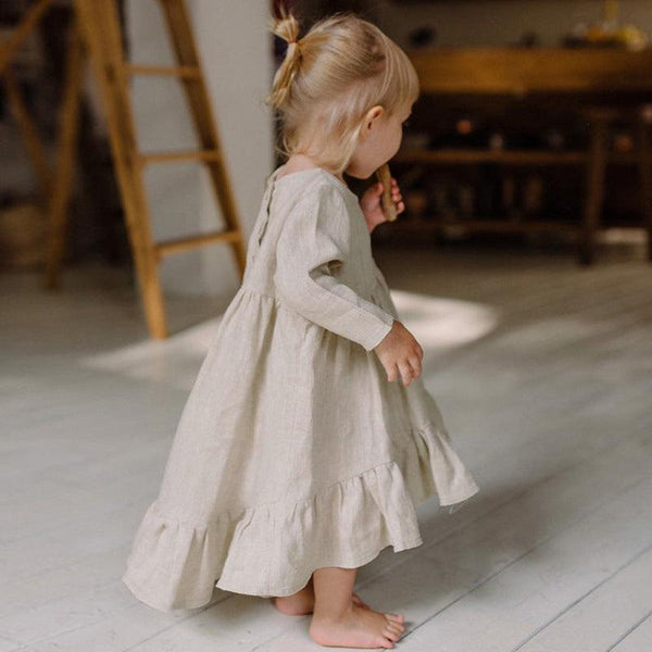 Autumn New Girls Cotton Linen Dresses - Amazitshop