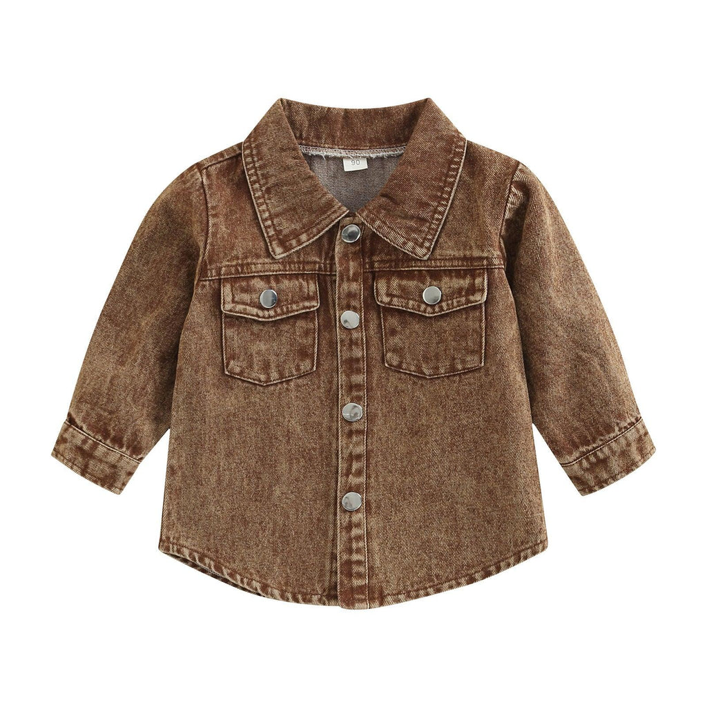 Autumn New Kids' Overcoat Boys Girls Toddlers Casual Solid Color Long Sleeve Lapel Denim Shirt Jacket - Amazitshop