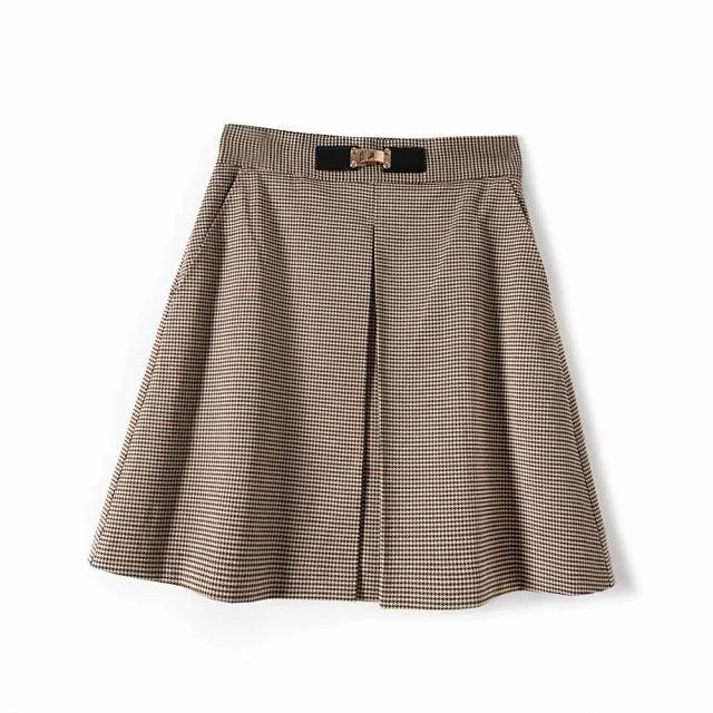 Autumn Winter A Line Houndstooth Skirt Women High Waist Office Skirts Vintage Plaid Mini Skirt - Amazitshop