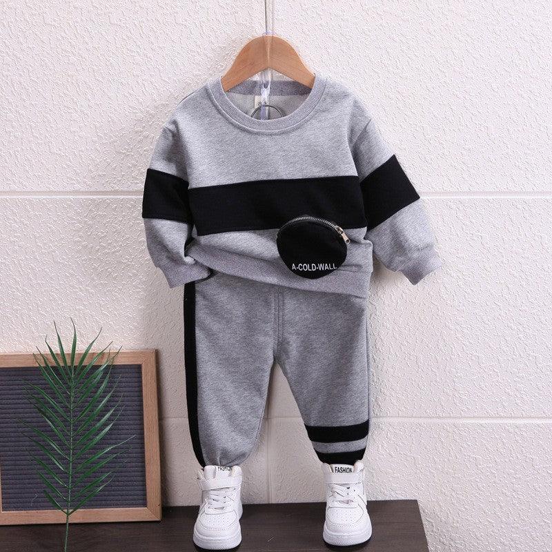 Baby Boy Childish Style Striped Letter Bag With Long Sleeves - Amazitshop