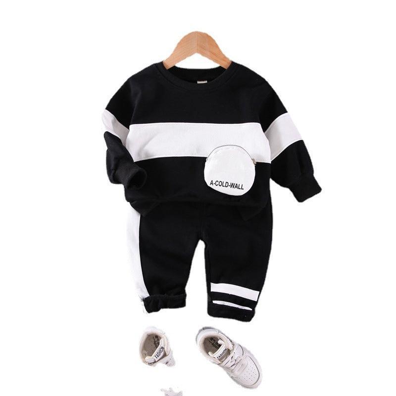 Baby Boy Childish Style Striped Letter Bag With Long Sleeves - Amazitshop