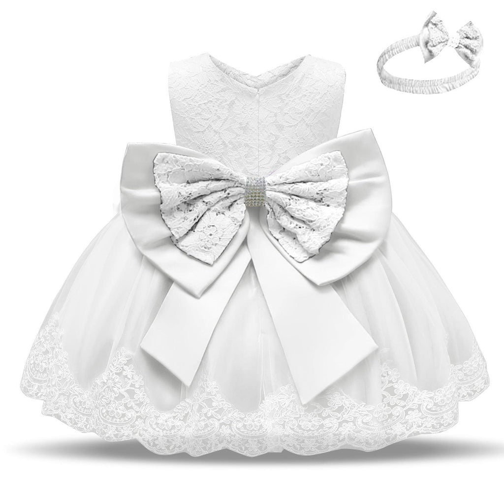 Baby Girls White Baptism Dress Newborn Princess Birthday Wear Toddler Flower Christening Ball Gown Kids Dresses for Girls 12 24M - Amazitshop