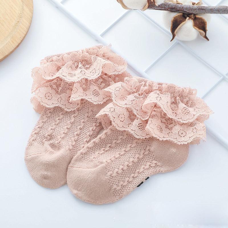 Baby Lace Socks Double Lace Princess Socks Baby Cotton Socks Dance Socks - Amazitshop