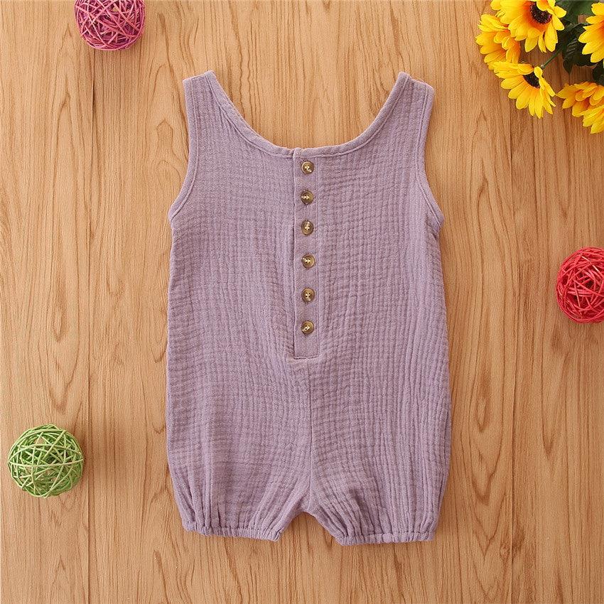 Baby Rompers Sleeveless Solid Color Cotton And Linen Rompers Baby Rompers - Amazitshop