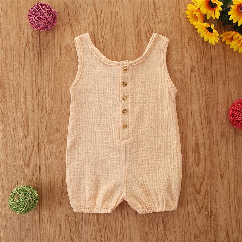 Baby Rompers Sleeveless Solid Color Cotton And Linen Rompers Baby Rompers - Amazitshop