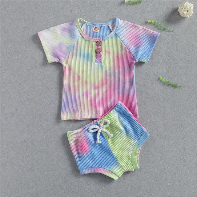Baby Summer Tie Dyed Clothing Toddler Boys Girls Knitted Sho - Amazitshop