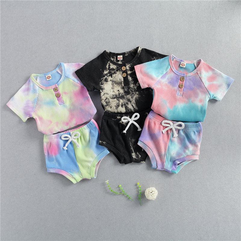 Baby Summer Tie Dyed Clothing Toddler Boys Girls Knitted Sho - Amazitshop