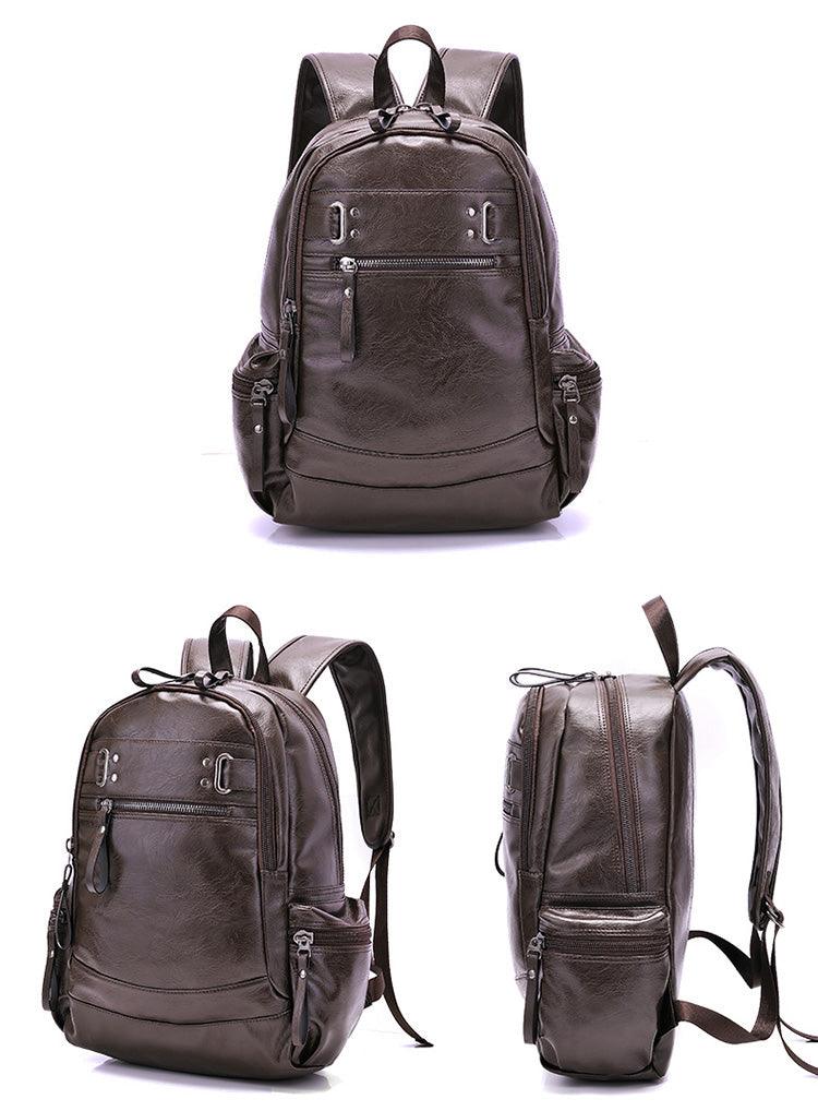 Backpacks for men Bag PU Black Leather Men's Shoulder Bags Fashion Male Business Casual Boy Vintage Men Backpack School Bag - Amazitshop