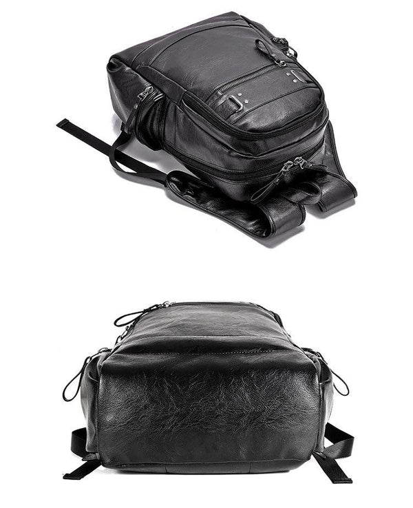 Backpacks for men Bag PU Black Leather Men's Shoulder Bags Fashion Male Business Casual Boy Vintage Men Backpack School Bag - Amazitshop