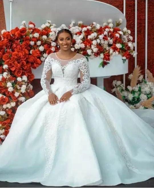 Ball Gown Wedding Dress Long Sleeves Bridal Gown - Amazitshop