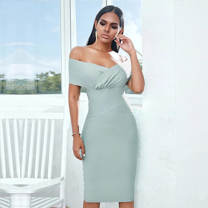 Bandage Dress Women Off Shoulder Midi Club Party Dresses - Amazitshop