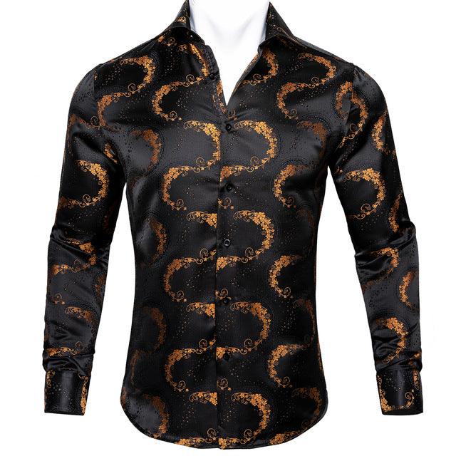 Barry.Wang Teal Paisley Floral Silk Shirts Men Autumn Long Sleeve Casual Flower Shirts For Men Designer Fit Dress Shirt BCY - 05 - Amazitshop