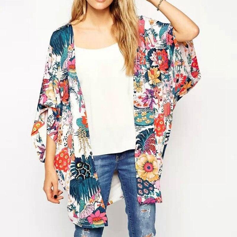 Bat Sleeve Chiffon Flower Kimono Sun Protection Suit - Amazitshop