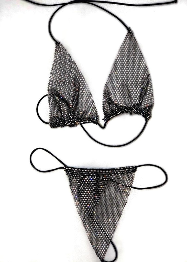 Beach Rhinestone Mesh Bikini Set - Amazitshop