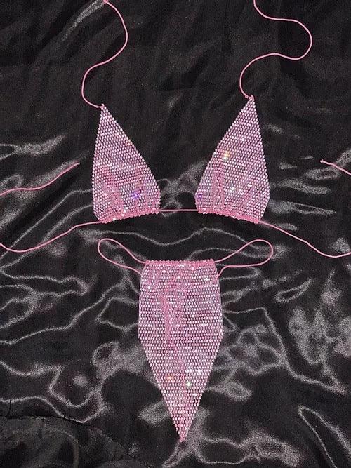 Beach Rhinestone Mesh Bikini Set - Amazitshop