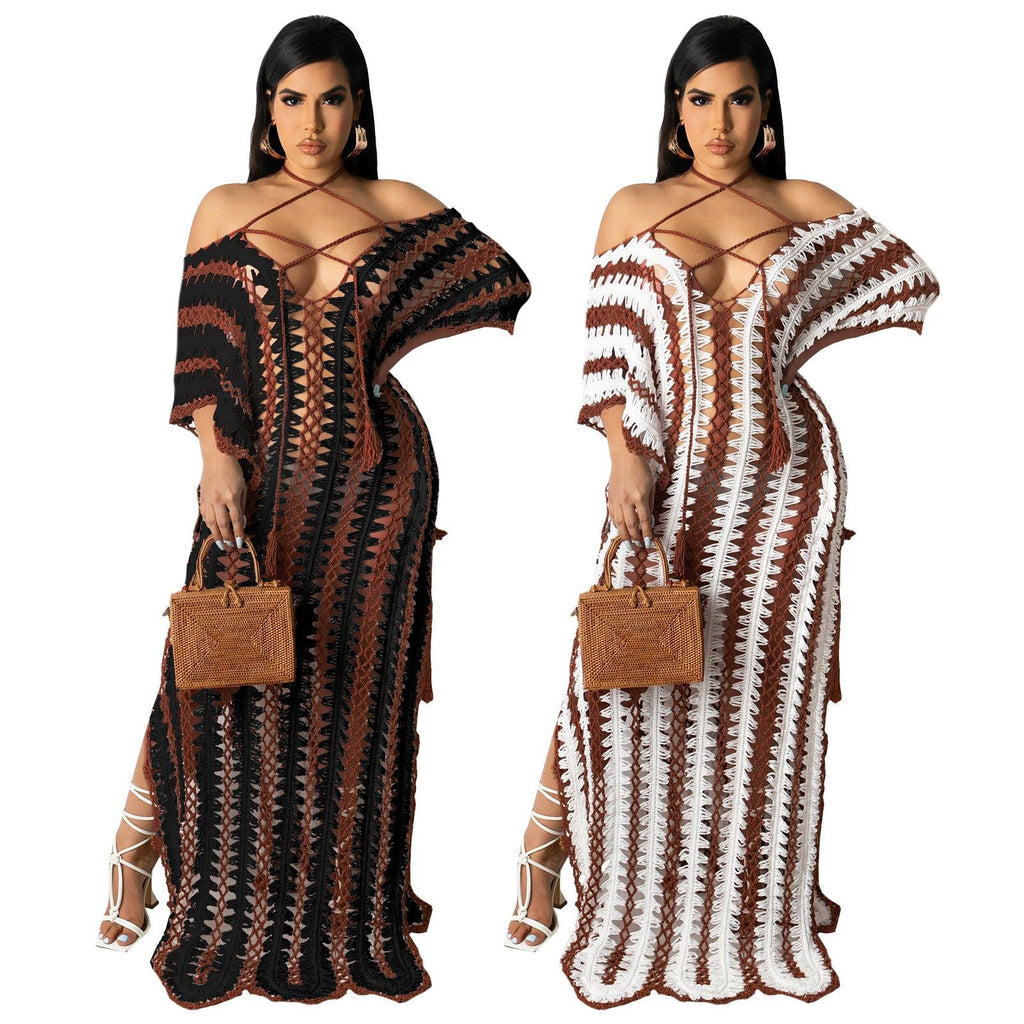Beachwear Crochet Tie Off - Shoulder Dress - Amazitshop